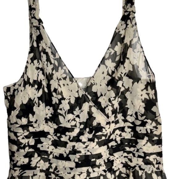 Ann Taylor Floral Black/Tan Silk Slip Dress w/Tuck and Knot Details - 6 - Picture 3 of 11